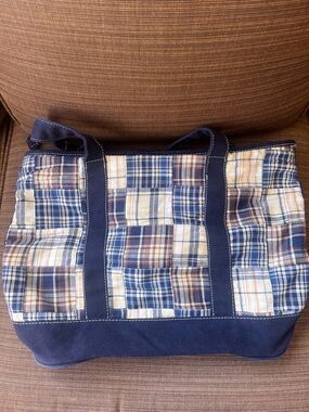 J. Crew Navy and Tan Plaid Purse